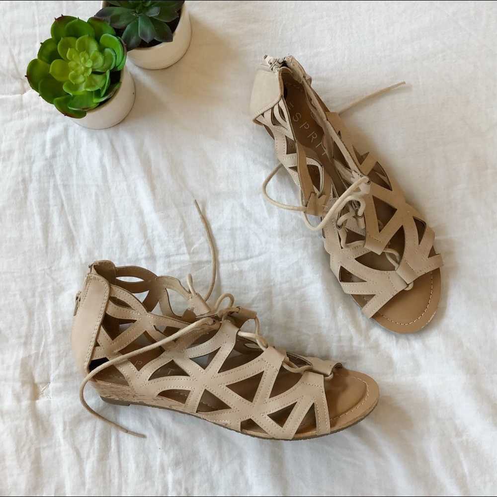 Esprit nude wedge gladiator sandals sz 8.5